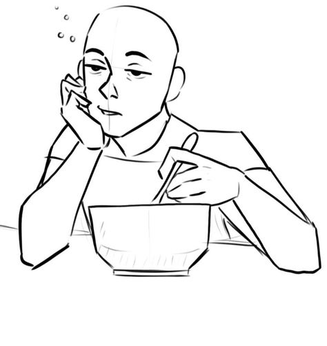 Hand Holding Mug Reference, Holding Coffee Pose Drawing, Baking Reference Pose, Elbows On Table Pose, Eating Pose Reference Drawing, Eating Cereal, Draw People, Reference Poses, Drawing Base