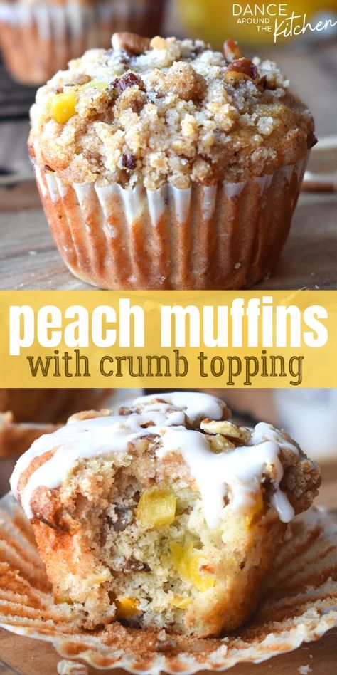 Peach Muffin, Peach Muffin Recipes, Dance Around The Kitchen, Bakery Muffins, Cherry Muffins, Fruit Muffins, Peach Muffins, Snacks Under 100 Calories, Healthy Sweet Snacks