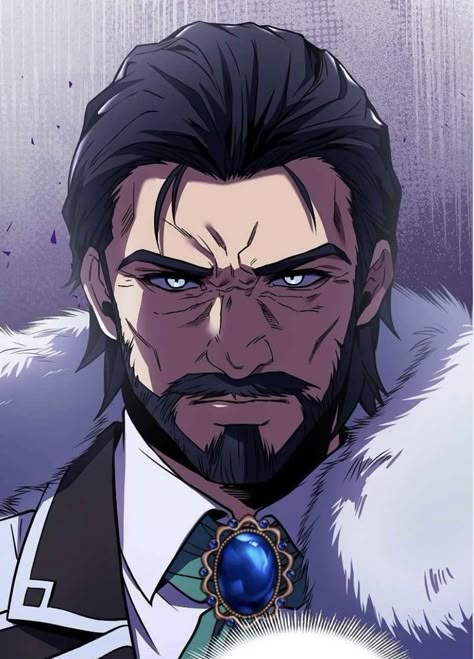 Bearded Anime Characters, Intimidating Male Character, Anime Character With Beard, Duke Character Design, Older Man Oc Art, Anime Old Man Character Design, Anime Man Beard, Villain Character Design Male, Old Anime Man