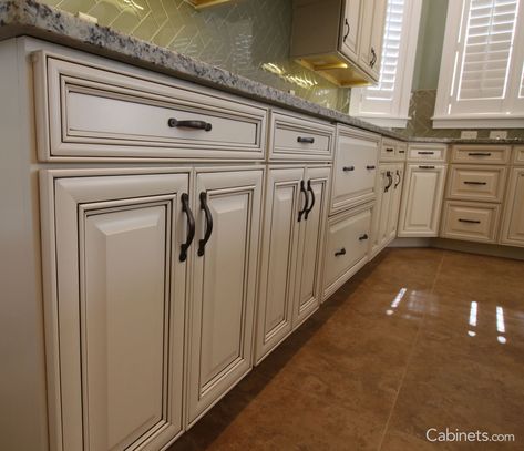 Springfield Maple Antique White Chocolate Glaze Antique Painted Cabinets, Distressed White Cabinets, Best Color For Kitchen Cabinets, Alabaster Kitchen Cabinets, White Glazed Cabinets, Kitchen Cabinets Colors, White Painted Cabinets, White Kitchen Rustic, Charcoal Kitchen