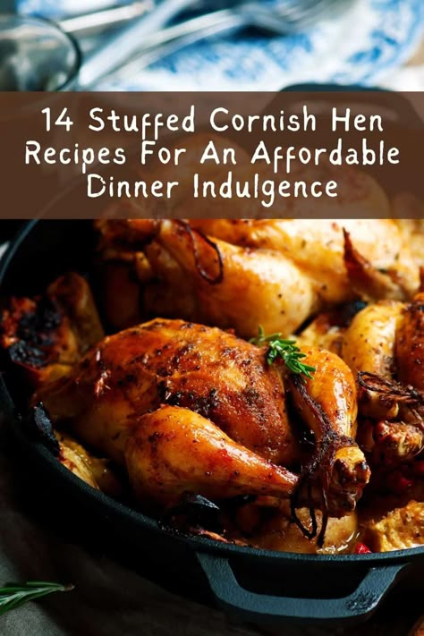 Here’s 14 stuffed Cornish hen recipes that’ll help you get your “game” on for your next special meal. (See what I did there?) Stuffed Game Hen Recipes, Cornish Hen Stuffed, Cornish Hen Plating, Corn Hen Recipes, Rock Cornish Game Hens Recipes, Cornish Hen Stuffing, Cornish Hen Recipe Stuffed, Stuffed Cornish Hen Recipe Wild Rice, Stuffed Cornish Game Hen Recipes