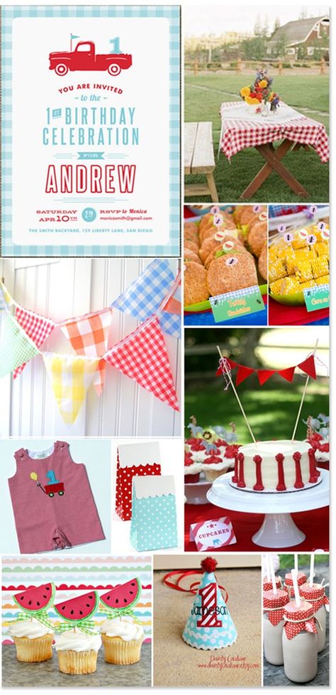 Boys First Birthday party - picnic themed! @ in-the-cornerin-the-corner Boys First Birthday Party, Boys First Birthday, Picnic Birthday Party, Party Themes For Boys, Picnic Birthday, Baby Boy Birthday, Summer Birthday, Boy First Birthday, First Birthday Party