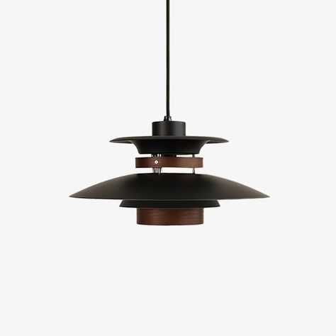 This elegant fixture exhibits a series of layered shades that produce a soft, diffused light, perfect for creating a warm and inviting atmosphere. The combination of sleek metal with warm wooden textures offers a modern twist on classic design elements. 
 Crafted with precision, the Modulo features a harmonious blend of colors and materials. The upper metal shade in black or white is matched with a rich wooden band, available in a deep, sophisticated hue. The contrasting materials are seamlessly Layered Shades, Kitchen Pendants, Elements Of Design, Oak Color, Entry Foyer, Edison Bulb, Diffused Light, Modern Chandelier, House Stuff