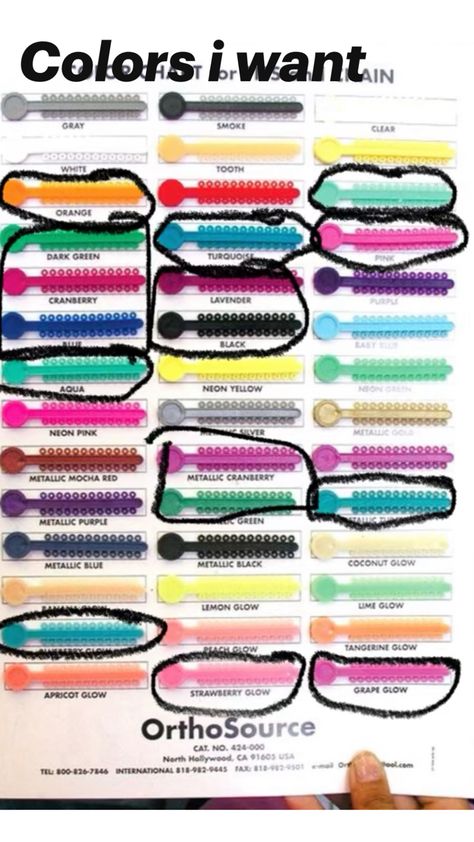 Attractive Braces Colors, Violet Braces, Braces Aesthetic Colors, Cute Braces Colors Aesthetic, Powerchain Braces Color, Hot Pink Braces, Teal Braces, Power Chain Braces, Braces Colours