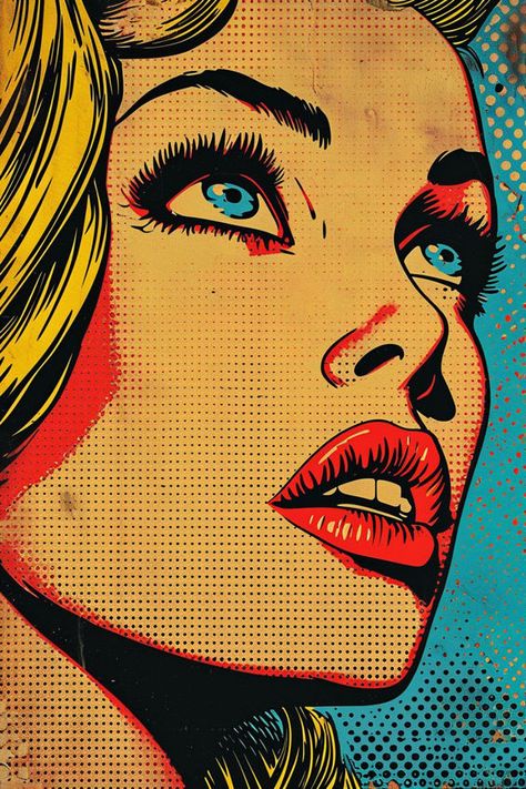 1960s Pop Art, Pop Art Style Illustration, Vintage Pop Art Aesthetic, Art Pop Aesthetic, Pop Art Drawings Ideas, Comic Graphic Design, Pop Art Faces, Pop Art Graphic Design, Aesthetic Pop Art