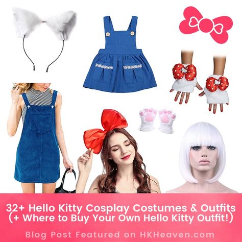 Getting ready for Halloween, a costume party, or a fun cosplay event? Dressing up like Hello Kitty is an easy choice for fans of the cartoon feline, and we’ve rounded up several of our favorite Hello Kitty outfits and costumes for inspiration!   Whether you choose to dress up as classic Hello Kitty or you put your own spin on a look, you’ll find a huge variety of interpretations in this post! Hello Kitty Costume Diy, Hello Kitty Cosplay Costumes, Hello Kitty Costume Ideas, Diy Hello Kitty Costume, Hello Kitty Cosplay, Hello Kitty Outfits, Hello Kitty Halloween Costume, Harley Costume, Classic Hello Kitty