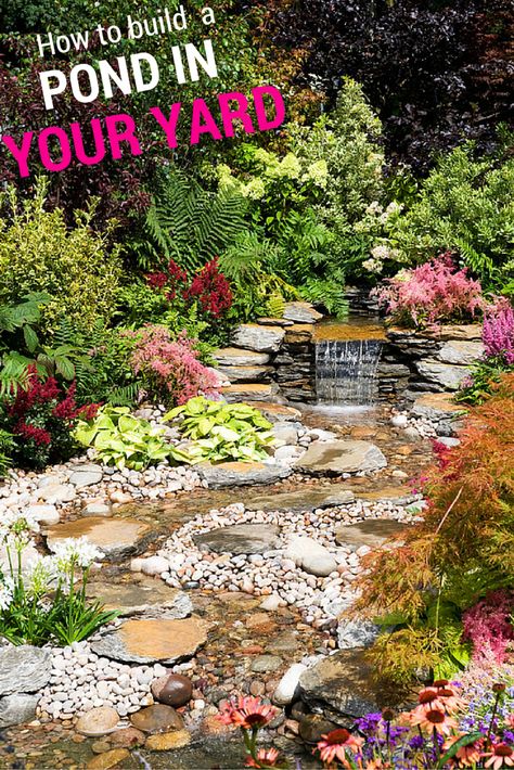 Building A Pond, Diy Pond, Outdoor Water Features, Pond Waterfall, Fountains Backyard, Pond Landscaping, Natural Pond, Backyard Water Feature, Small Ponds