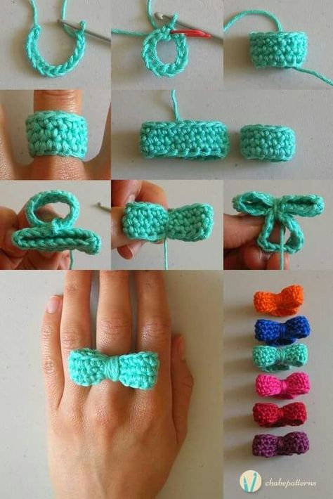 Crochet Jewlery, Crochet Bow, Crochet Rings, Crocheted Items, Crochet Bows, Bow Ring, Crochet Bracelet, Crochet Hat, Bijoux Diy