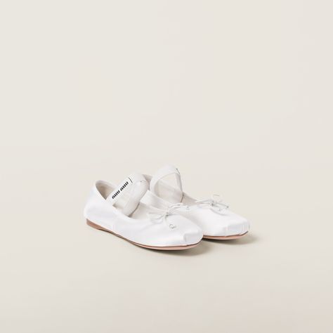 White Satin Ballerinas | Miu Miu Shifting Wardrobe, White Ballet Flats, Chic Business Casual, Office Casual Outfit, Fashion Jackson, Cocoa Brown, Stretch Band, Roll Up Sleeves, Business Casual Outfits