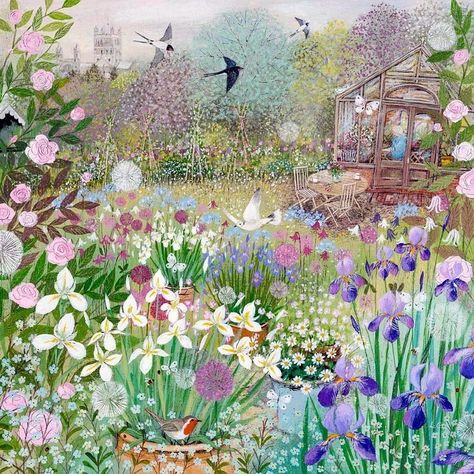 Lucy Grossmith, Birthday Cards Images, Arte Folk, Garden Illustration, Cottage Art, Garden Painting, Garden Print, Art Et Illustration, Naive Art