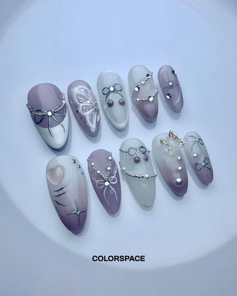 Fairycore Nails, Fake Nails Designs, Purple Spring, Nails Purple, Pretty Gel Nails, Really Cute Nails, Soft Nails, Nails Polish, 3d Butterflies