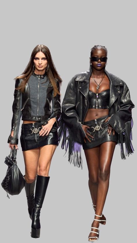 Kpop Leather Outfit, Counterculture Fashion, All Leather Outfit, Leather Runway, Leather Dress Outfit, Black Leather Outfit, Spring 2023 Ready To Wear, Leather Outfits, Versace Spring