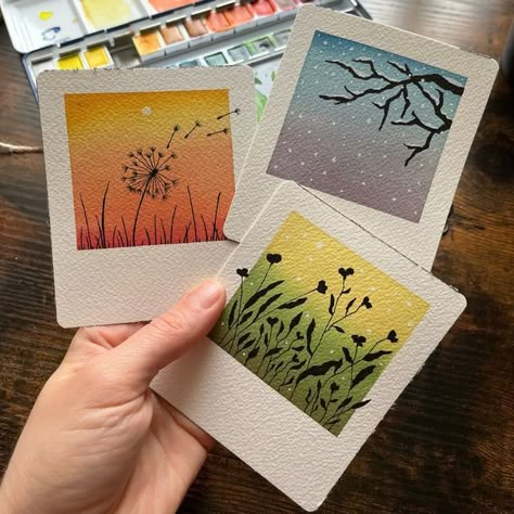 Gabriela Zamfirov | TulipArt Designs on Instagram: "Which one is your favorite?" Watercolor Painting Cards, Pretty Cards Diy, Paint Pens Art Ideas, Watercolor Small Paintings, Painting Ideas With Watercolor, Watercolor Simple Art, Watercolor Postcards Ideas, Small Watercolor Paintings Easy, Mini Watercolor Paintings Easy