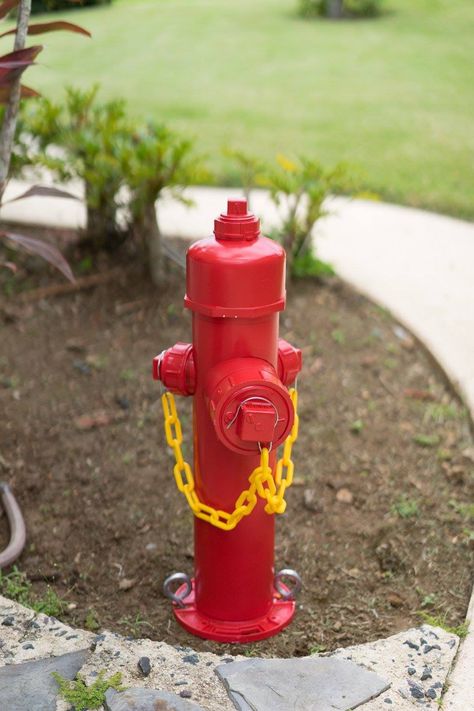 Fire Hose Enrichment, Diy Fire Hydrant For Dogs, Fire Hydrant Ideas, Fire Hydrant Painting Ideas, Diy Fire Hydrant, Fire Hydrant Craft, Firefighter Man Cave, Fire Hydrants, Fireman Birthday