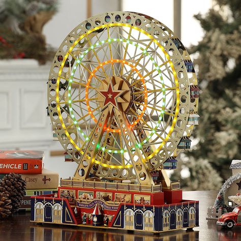 Old Porcelain Dolls, Ferris Wheel Decor, Animated Christmas Decorations, Circus Music, Christmas Village Ideas, Mini Led Lights, Ferris Wheels, Village Ideas, Christmas World