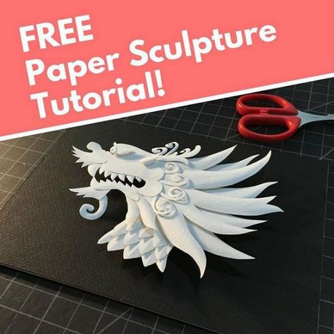 free paper sculpture dragon head tutorial by artist Tiffany Budzsiz Sculpture Tutorial, Sculpture Techniques, Paper Mache Sculpture, Mosaic Table, Wall Sculpture Art, Paper Artist, School Art, 3d Paper, Paper Sculpture