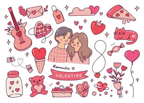 Monopoly Diy, Valentines Doodles, Valentine Doodles, Valentine Illustration, Valentines Stickers, Valentines Day Doodles, San Valentin Vector, Valentine Vector, Doodle Elements