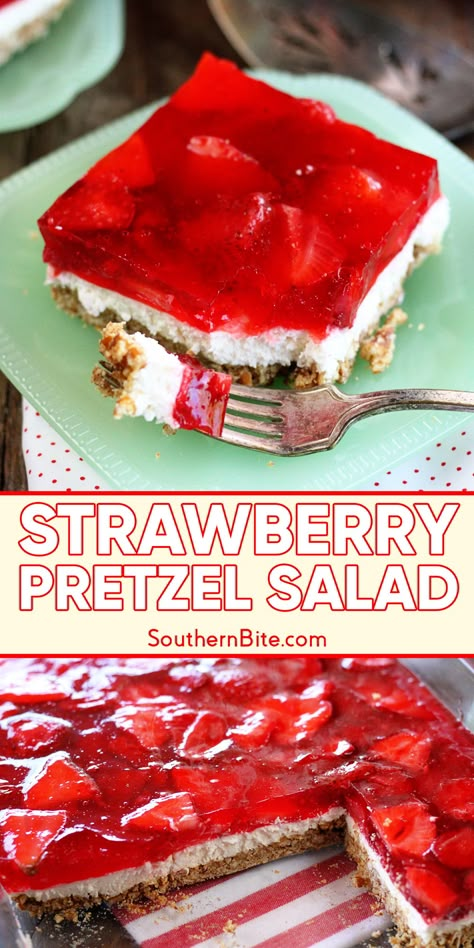 This Strawberry Pretzel Salad recipe is a classic sweet and salty layered dessert with a pretzel crust, creamy filling, and strawberry topping. Strawberry Pretzel Dessert Made With Frozen Strawberries, Strawberry Pretzel Dessert With Frozen Strawberries, Pretzel Jello Salad Strawberry, Strawberry Pretzel Cake, Strawberry Praline Salad, Strawberry Pretzel Salad With Frozen Strawberries, Strawberry Pretzel Dessert Recipe, Pretzel Strawberry Jello Dessert, Pretzel Strawberry Dessert