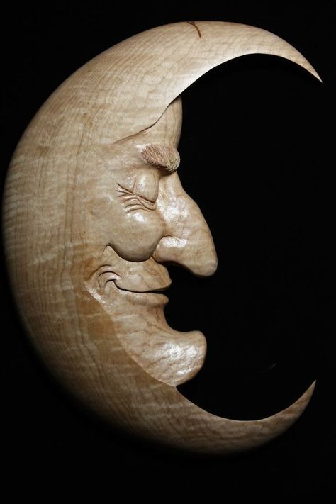 Wooden Moon, Moon Carving, Amazing Man, Man In The Moon, Wood Sculptures, Got Wood, In The Moon, Man On The Moon, Wood Carving Art