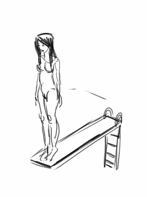 Love it Person Diving Drawing, Diving Board Drawing, Diving Sketch, Diving Drawing, Springboard Diving, Dove Drawing, Diving Springboard, Crazy Art, Diving Board