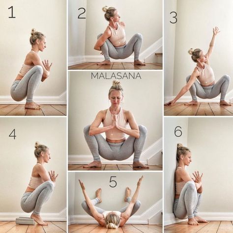 Malasana Pose, Garland Pose, Yoga Photoshoot, Body Transformations, Yoga Tutorial, Hip Openers, Yoga Stretches, Yoga Everyday, Yoga Sequences