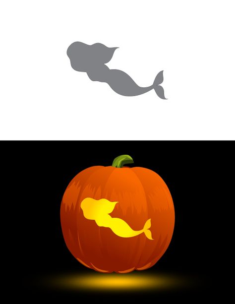 Pumpkin Carving Mermaid, Mermaid Pumpkin Carving Stencil, Mermaid Pumpkin Carving, Little Mermaid Pumpkin, Pumkin Stencils, Ocean Halloween, Mermaid Pumpkin, Pumpkin Fish, Pumpkin Carved