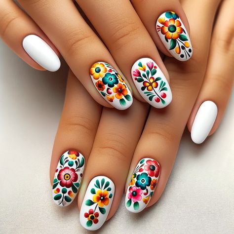 Mexican Nail Art Designs, Mexican Theme Nails, Cinco De Mayo Nails Ideas, Guatemala Wedding, Mexican Nails, Future Nails, Nail Printer, Aztec Nails, Flag Nails