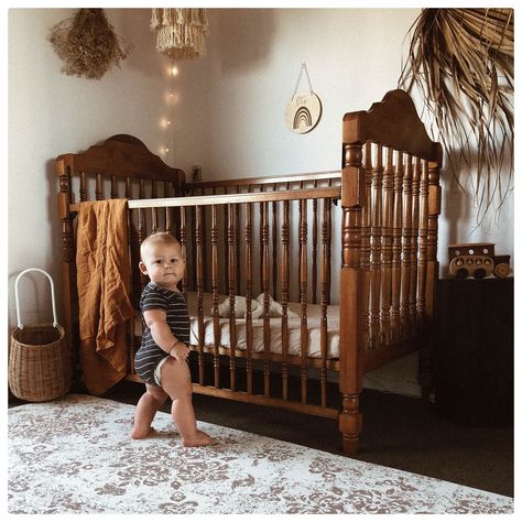 Mahogany Crib Nursery, Nursery Dark Brown Furniture, Vintage Crib Nursery, Wooden Crib Nursery, Wyoming Homestead, Shepherd Nursery, Vintage Playroom, Rustic Crib, Newborn Style