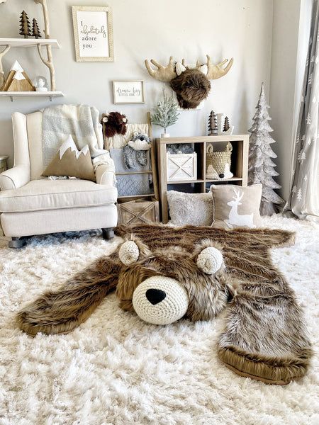 Nursery Bear Rug, Woodland Baby Nursery, Woodland Animal Nursery, Bear Rug, Baby Boy Room Nursery, Animal Rug, Bear Nursery, Nursery Theme, Faux Fur Rug