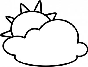 PublicDomainVectors.org-Outline symbol for partly cloudy sky vector image. Black and white drawing of of simple weather symbol for meteorological map. Sun Clipart Black And White, Cloudy Drawing, Weather Drawing, Sun Black And White, Clouds Black And White, Cloud Outline, Weather Stickers, Sun Clipart, Sky Drawing