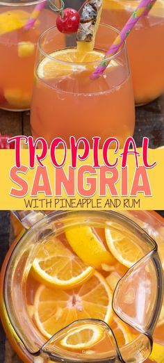 Malibu Sangria Recipes, Malibu Sangria, Tropical Sangria Recipe, Tropical Sangria, Wine Sangria Recipe, Pineapple Sangria, Easy Sangria, Tropical Recipes, White Wine Sangria Recipe