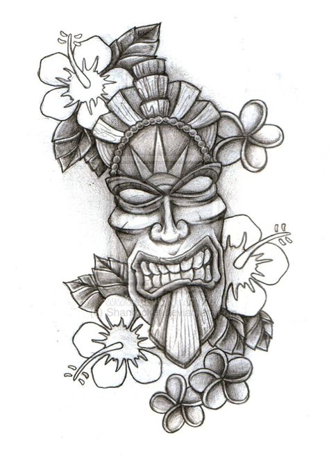 Tiki Tattoo Ideas For Men, Tiki Head Tattoo, Tiki Tattoo Hawaiian, Tiki Tattoo Ideas, Mask Sketch, Borneo Tattoos, Head Drawings, Piercings Black, Tattoos Cross