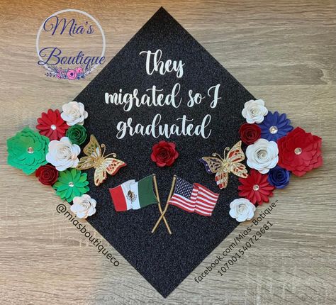 Mexico & USA Flag/Flower Graduation Cap Graduation soon? What better way to celebrate your special day with a decorated cap topper. * Size: 9.5 by 9.5 inches with a precut tassel hole in the center (This is the standard size for graduation caps but if your cap is a different size pls message me so I can make the change) * Flowers are handmade and are not sold individually other countries and colors are available * Caps Toppers are handmade and are not a sticker/print * Graduation cap & glue/velc Grad Cap Ideas Mexican, Floral Graduation Cap, Graduation Things, Graduation Topper, Flower Graduation Cap, Nursing Caps, Glitter Graduation Cap, Flower Graduation, Grad Cap Decorated