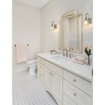 Mid Century Vanity, Contemporary Bathroom Lighting, Barn Lighting, Beachcrest Home, Brass Frame, Transitional Design, Diffused Light, Light Wall, Nickel Finish