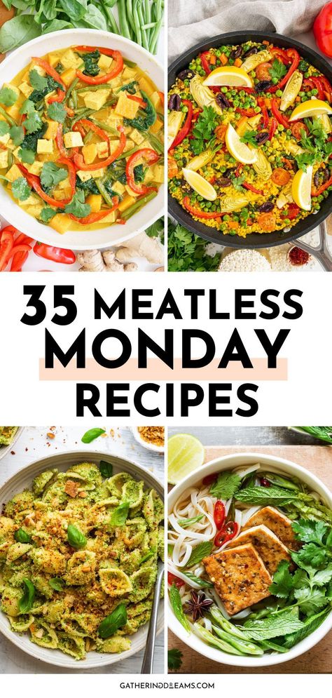 Make dinner fun with these family-friendly meatless Monday recipes! With 35 different dishes, there’s something for everyone to enjoy together. Quick Vegetarian Dinner Ideas, Meatless Dinners Easy, Easy Meatless Dinner Recipes, Meatless Meals Dinners, Pasta Dishes No Meat, Dinner Without Meat, Non Meat Meals, Vegetarian Recipes For Kids, No Meat Dishes