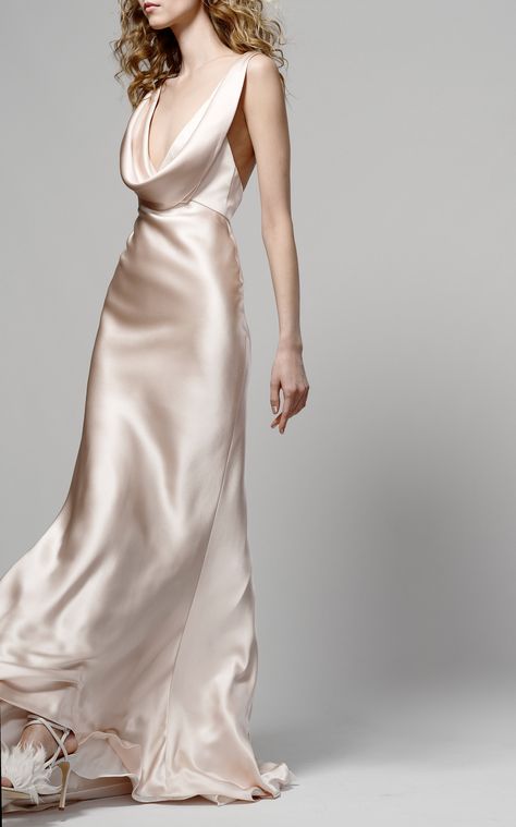 Elizabeth Fillmore Phoebe Satin Slip Dress - light pink wedding dress with cowl neck Elizabeth Fillmore, Bias Slip Dress, Silk Wedding Gown, Popular Wedding Dresses, Satin Fashion, Dresses Satin, Wedding Dresses Satin, Bridal Fashion Week, Best Wedding Dresses