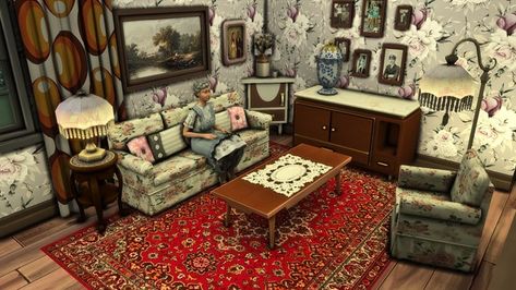 Grannys Living Room CC Set | Patreon Sims 4 Cc Grandma Furniture, Sims 4 60s Cc Furniture, Sims 4 Retro, Sims 4 Cc Furniture Living Rooms, Vintage Couch, Cc Packs, Furniture Cc, Vintage House Plans, Sims 4 Furniture