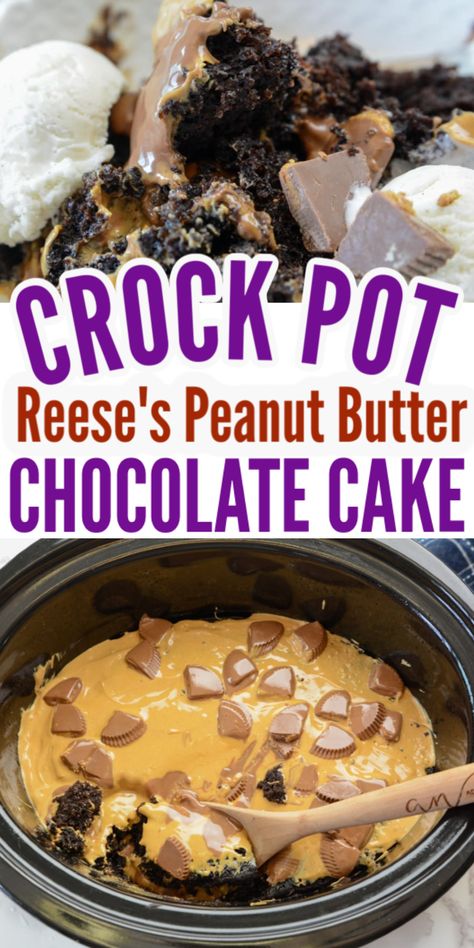 Slow Cooker Dessert, Peanut Butter Chocolate Cake, Butter Chocolate Cake, Crockpot Cake, Crockpot Dessert Recipes, Chocolate Peanut Butter Cake, Crock Pot Desserts, Slow Cooker Desserts, Peanut Butter And Chocolate