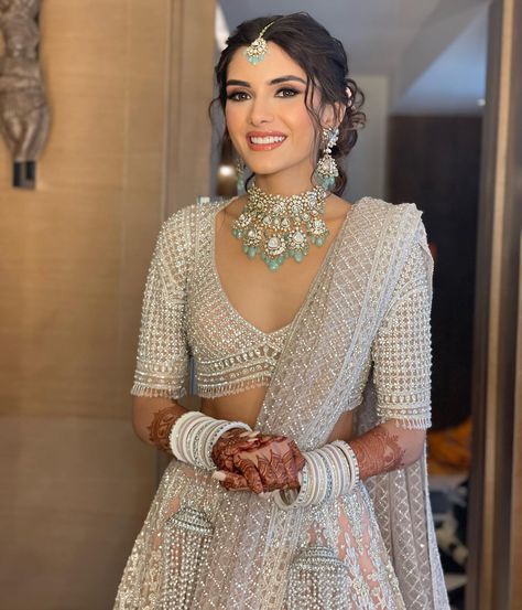 Falguni Shane Peacock Bride Stuns In A Crystal Studded Lehenga, Flaunts White Chooda And Kaleeras White Chooda, Artist List, Falguni Shane Peacock, Engagement Lehenga, Reception Bride, Tan Wedding, Indian Bridal Photos, Indian Bride Outfits, Long Hair Wedding Styles