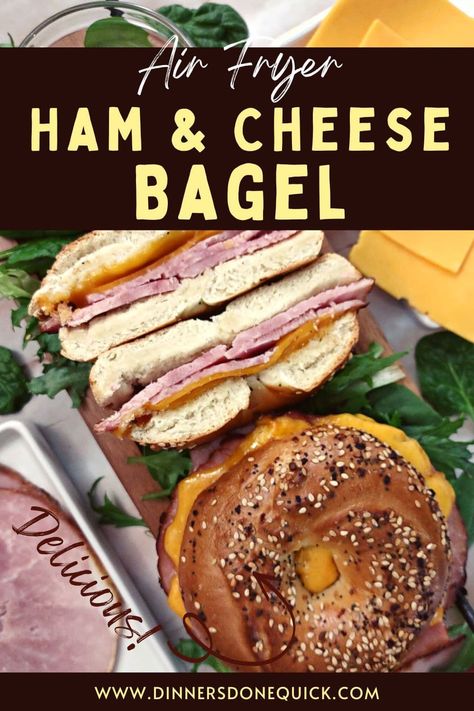 Bagel Sandwich Lunch, Cheese Bagel Sandwich, Bagel Sandwich Recipes, Airfryer Breakfast, Hot Ham And Cheese, Bagel Breakfast Sandwich, Cheese Bagels, Fried Breakfast, Holiday Ham