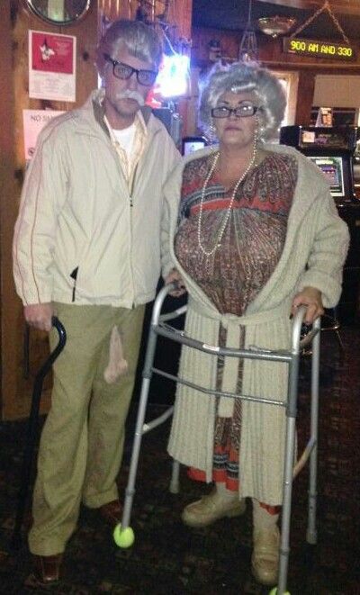 Bad Grandpa and the Mrs. Grandma And Grandpa Halloween Costume, Old Ppl Costumes, Old People Outfits, Grandma And Grandpa Costumes, Funny Grandma Halloween Costume, Halloween Granny Costume, Old Person Costume Party, Granny Outfit Costume, Elderly Costume