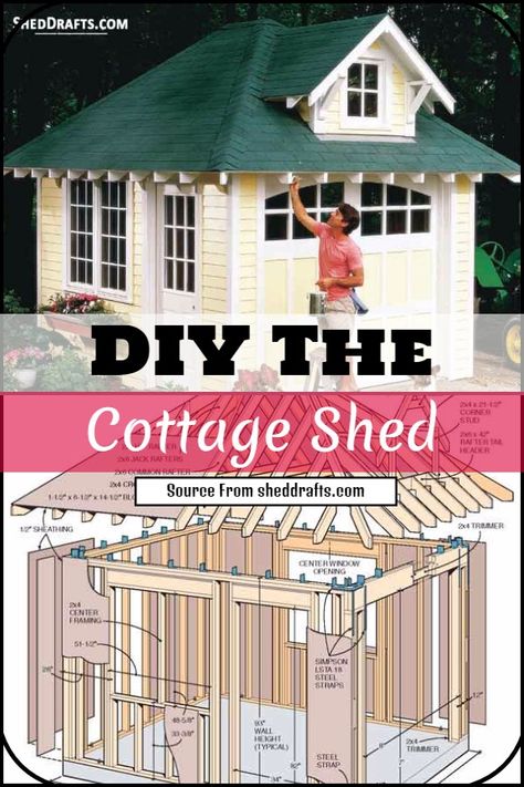 13 DIY Shed Plans To Build In Low Cast - DIYsCraftsy She Shed Plans Diy Free, Shed Plans 10x12 Free, She Shed Plans Diy, 10x20 Shed Plans, Diy Shed Cheap Easy, Building Plan Drawing, 6x8 Shed, Cottage Shed, 10x20 Shed