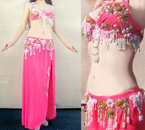 Professional Ameynra Belly Dance Costume Pink Pearl Size L Weissman Dance Costumes, Green Velvet Pillow, Dance Competition Costumes, Dancer Dress, Dance Costumes Lyrical, Twirly Dress, Competition Costumes, Fancy Costumes, Contemporary Dresses