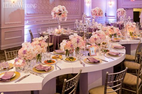 Beautiful Pink and Purple Wedding | ElegantWedding.ca Snake Table Wedding, Snake Table, Serpentine Table, Red And Purple Wedding, Rustic Wedding Flowers Bouquet, Pink And Purple Wedding, Purple Wedding Ideas, Order Of Wedding Ceremony, Pink Purple Wedding