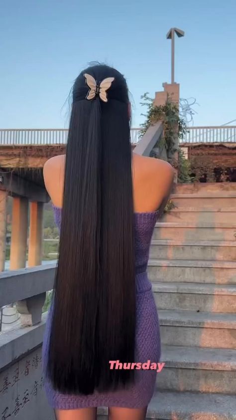 Hip Length Hair, Crown Hairstyle, Hairstyle Girls, Hairstyle Easy, Brown Hair Looks, Flower Crown Hairstyle, Long Silky Hair, Jet Black Hair, Nice Hair