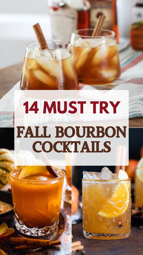 Fall Bourbon Cocktails Fall Drinks Alcohol Bourbon, Drink Recipes Alcoholic Fall, Fall Bourbon Drinks Cocktail Recipes, New Drinks Alcohol Cocktails, Fall Drinks Bourbon, Fall Drinks With Whiskey, Cocktail Recipes With Whiskey, Bourbon Chai Cocktail, Diy Bourbon Bar