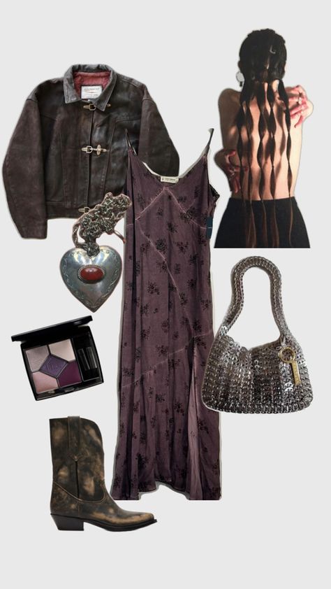 western inspiration, silver jewellery, brown leather, plum and dark purple Western Inspiration, Purple Outfit, Dark Romantic, Purple Outfits, Brown Outfit, Other Outfits, Autumn Outfit, Outfit Idea, Silver Jewellery