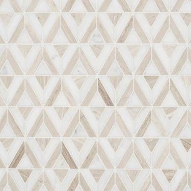 Mosaic Tiles for Backsplash, Floors & Walls | TileBar.com Triangle Tiles Bathroom, Triangle Kitchen Backsplash, Cream And Beige Kitchen Backsplash, Neutral Patterned Tile, Triangle Floor Tile, Cream Backsplash, Triangle Tile, Cream Tile, Backsplash Wall