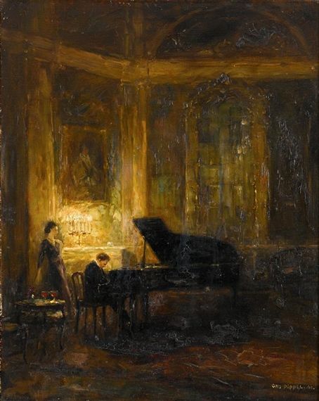 Artwork by Otto Pippel, PIANO BY CANDLELIGHT, Made of oil on canvas Old Oil Paintings Aesthetic, Candlelight Painting, Old Jazz Aesthetic, Gloomy Aesthetic, Old Piano, Piano Art, Arte Peculiar, Rennaissance Art, Grand Piano