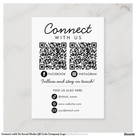 Connect with Us Social Media QR Code Company Logo Business Card https://www.zazzle.com/connect_with_us_social_media_qr_code_company_logo_business_card-256877346369350038?rf=238253331811171847&tc=bcb24instfollow Business Postcards, Qr Code Business Card, Business Card Inspiration, Digital Business Card, Business Stationery, Logo Business, Visiting Cards, Instagram Business, Business Card Logo